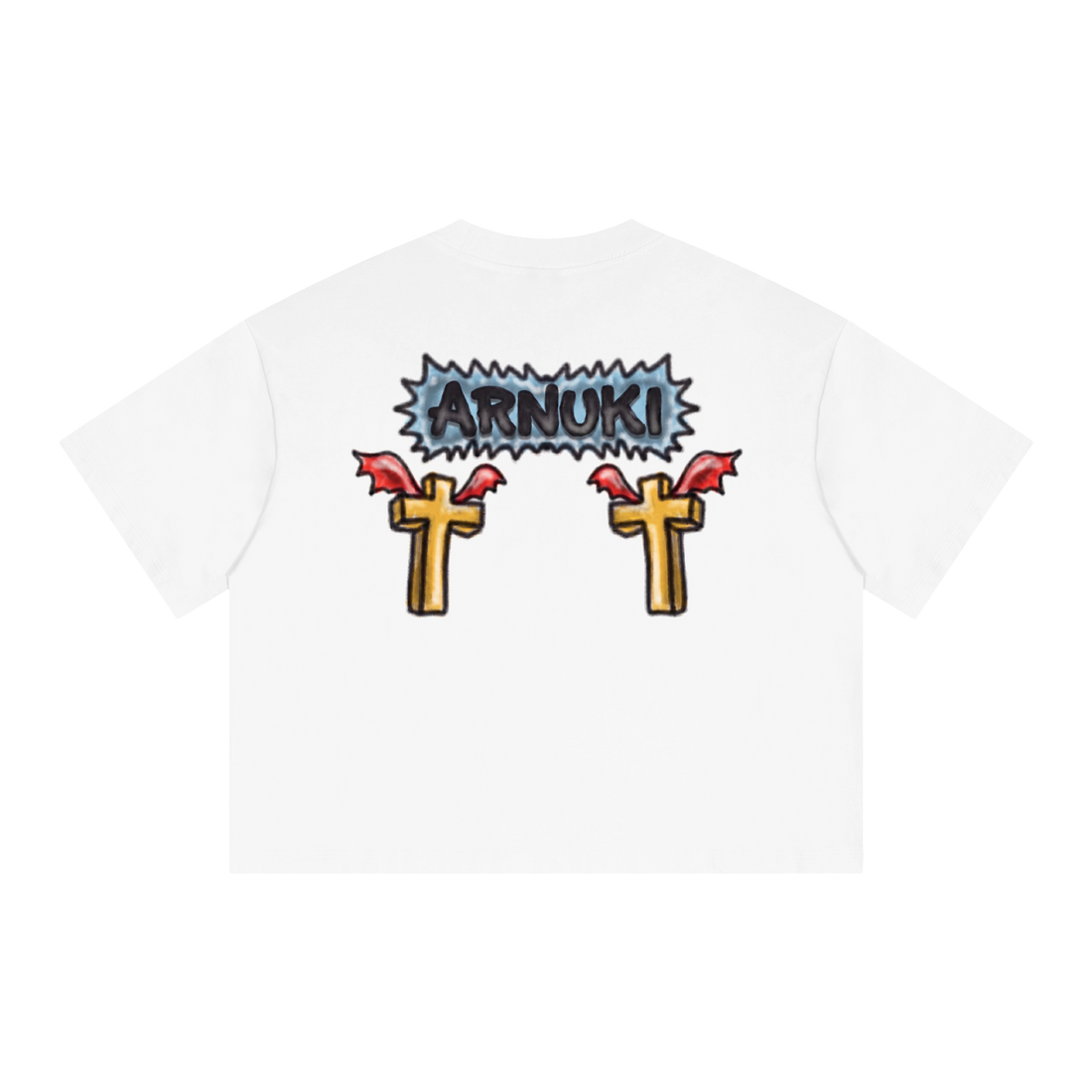 Jesus Vs Satan Streetwear Tee Y2k T-Shirt White Boxy Cropped 250GSM Summer Short Sleeve Crew Neck